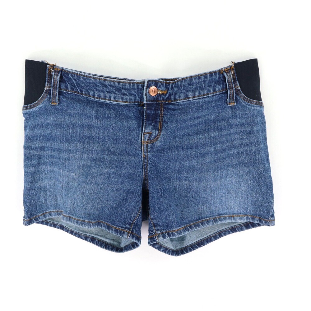Isabel Maternity Jean Shorts Womens 6 Blue Denim‎ with Black Stretch Waist Band